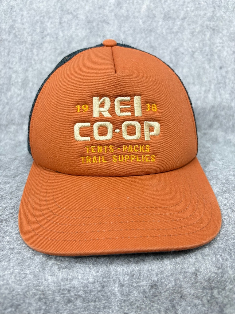 REI Orange Mesh-Back Cap with Cream and Yellow Embroidery